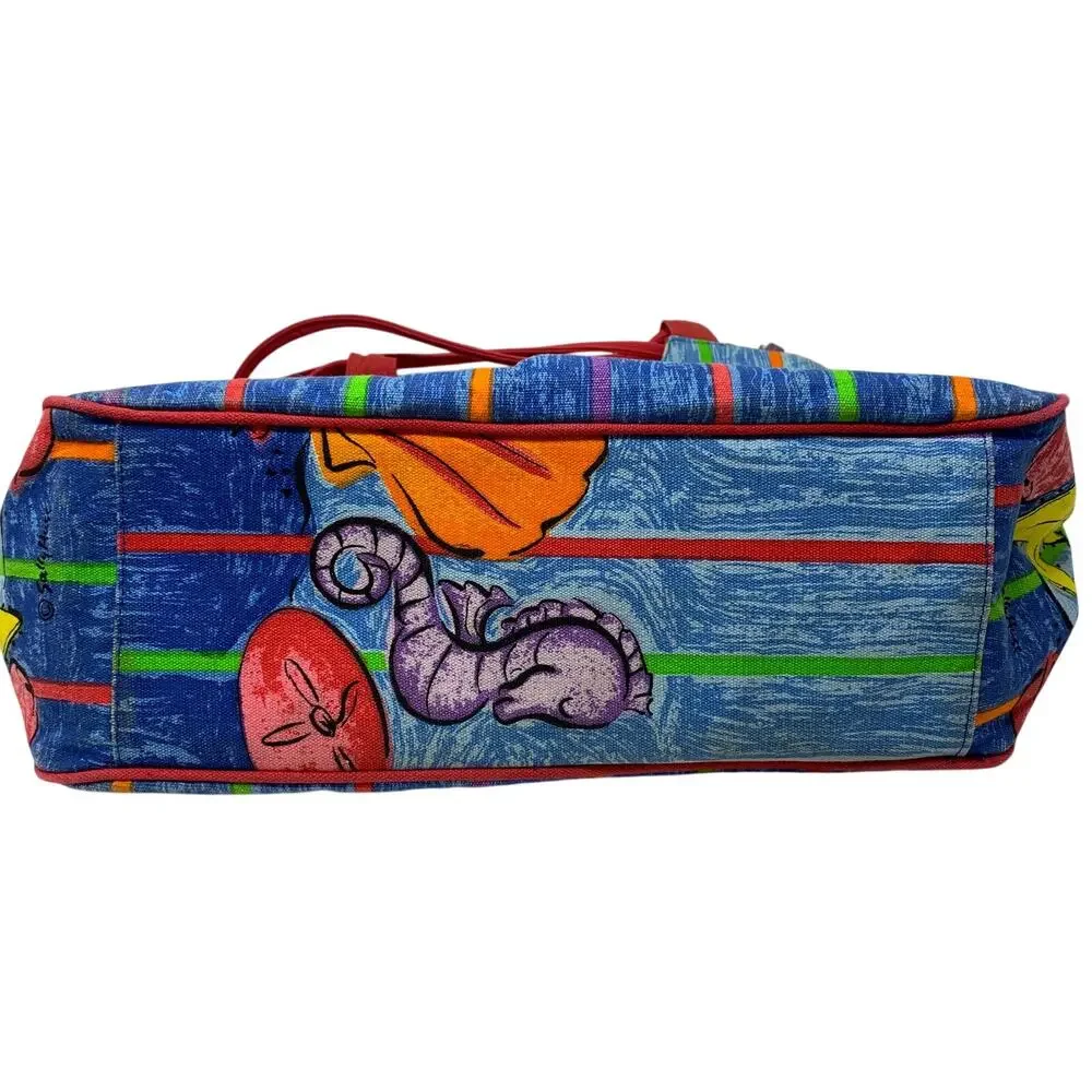 Sally Huss Seahorse Canvas Tote Bag Ocean Beach Shoulder Purse Whimsical Art VTG